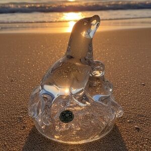 Royal Crystal Rock Sea Lions Seals Baby And Momma Made In Italy